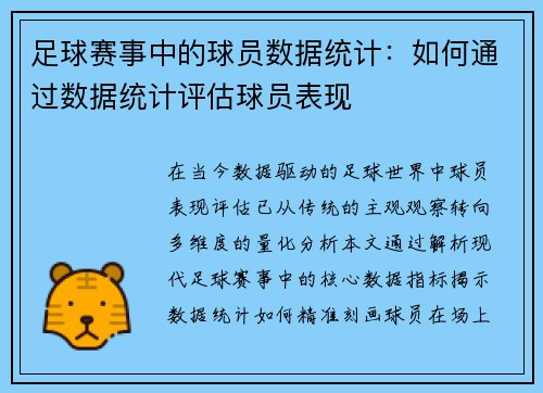 足球赛事中的球员数据统计：如何通过数据统计评估球员表现